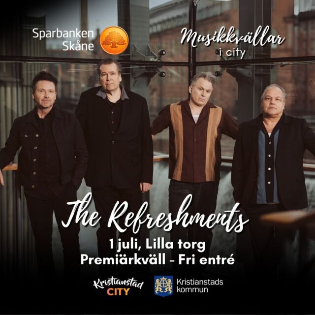 🎶 MUSIKKVÄLLAR I CITY 2025 – ÄNTLIGEN TILLBAKA! 🎶
Fyra tisdagar i juli fylls Lilla torg i Kristianstad med livemusik, uteserveringar och sommarkänsla – och alltid med fri entré! En självklar sommartradition sedan 2018.

ÅRETS LINEUP 2025
📅 1 juli – The Refreshments (förband: Emilio Walter)
📅 8 juli – Ella Tiritiello (förband: Nino Tiritiello & C4-Rocks)
📅 15 juli – Jens Hult (förband: Arvid Einarsson)
📅 22 juli – Helen & Glenn Wish + Zara & Jessica (fd. Sarek)

📍 Plats: Lilla torg, Kristianstad
🕕 Tid: Start kl. 18.00 | Första akt ca 18.30 | Huvudakt ca 20.00

Lilla torg blir än mer levande i år – med fler uteserveringar, större serveringsyta, längre kvällar och somrig dekor. Kom tidigt, sommarshoppa, ladda upp i city, njut av stämningen och fortsätt kvällen på stadens restauranger och pubar! 🍹Boka gärna bord redan nu på din favoritrestaurang.

🧡🎶 Musikkvällar i City är ett samarbete mellan:
Sparbanken Skåne, Kristianstad City & Kristianstads kommun
med stöd från: Consid, Restaurang Smaca, La Cucina, Home Hotel Christian IV, Grisen & Draken, Restaurang Martini, Otto Glassbar, Bella Luna, Flabben och Conditori Duvander.

📣 Tisdagarna i juli bjuder på något för alla – från lokala favoriter till rikskända artister. Helt gratis. Missa inte sommarens höjdpunkt i hjärtat av Kristianstad!

@sparbankenskane @kristianstadskommun #musikkvällar