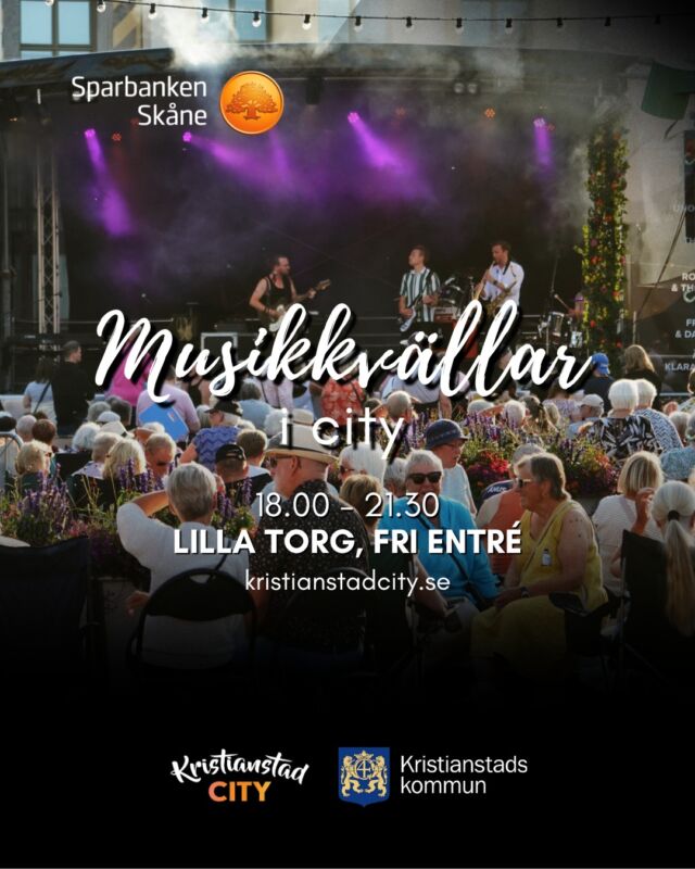 TRE VECKOR KVAR! 🧡🎶
Fyra tisdagar i juli fylls Lilla torg i Kristianstad med livemusik under bar himmeö, uteserveringar och sommarkänsla – och alltid med fri entré!🎶

Vill du ha bästa platsen i sommarkvällen? Då är det hög tid att boka bord nu – för att ladda upp inför kvällen eller njuta av något gott under spelningarna. 🍽️

SOMMARENS PROGRAM 🎤
📅 1 juli – The Refreshments (förband: Emilio Walter)
📅 8 juli – Ella Tiritiello (förband: Nino Tiritiello & C4-Rocks)
📅 15 juli – Jens Hult (förband: Arvid Einarsson)
📅 22 juli – Helen & Glenn Wish + Zara & Jessica (fd. Sarek)

🕕 HÅLLTIDER (preliminära – kom i god tid!)
– Stämningen börjar kl. 18:00
– Första akten kl. 18:30
– Huvudakten kl. 20:00

Ses vi i sommarvärmen? 

🧡🎶 Musikkvällar i City är ett samarbete mellan:
Sparbanken Skåne, Kristianstad City & Kristianstads kommun
med stöd från: Consid, Restaurang Smaca, La Cucina, Home Hotel Christian IV, Grisen & Draken, Restaurang Martini, Otto Glassbar, Bella Luna, Flabben och Conditori Duvander.

#MusikkvällarKristianstad #kristianstad #kristianstadcity