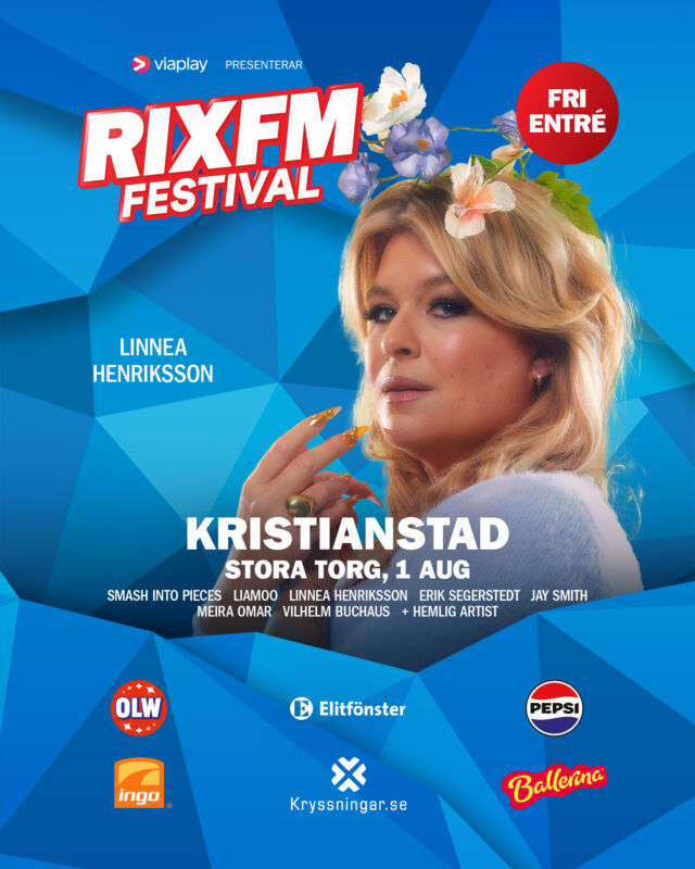 ÅRETS ARTISTER - RIX-FM FESTIVAL! 🧡🎉
RIX FM Festival återvänder till Kristianstad och gästar Kristianstad Stadsfestival efter ett års upphåll. 💥 På scenen den 1 augusti står Smash into Pieces, Liamoo, Linnea Henriksson, Erik Segerstedt, Jay Smith, Meira Omar och Vilhelm Buchaus. Dessutom kommer en än så länge hemlig akt - håll utkik...👀

Tagga någon du vill gå på Rix-FM festival med! 👇🏻

📅 1 augusti
📍 Stora Torg
🎟️ Fri entré

RIX FM Festival presenteras av Viaplay i samarbete med Pepsi MAX, Ballerina,
Elitfönster, INGO, Kryssningar.se och OLW. Förra året gästades RIX FM Festival av
över en kvarts miljon besökare, vilket gör RIX FM Festival till den i särklass största
festivalen i Sverige.